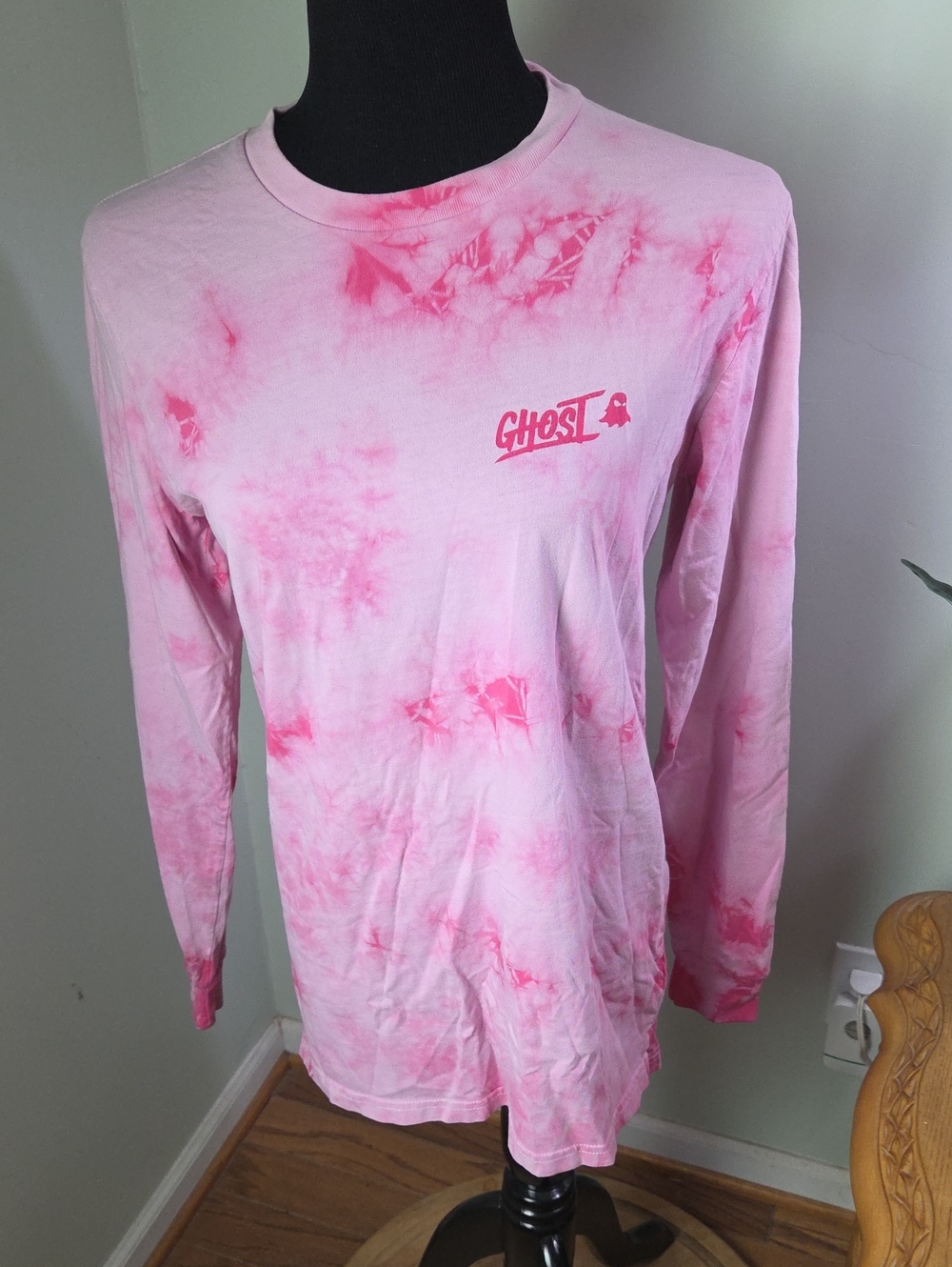 GHOST LIFESTYLE X  BUBBLICIOUS LONG SLEEVE PINK TIE DYE T-SHIRT
